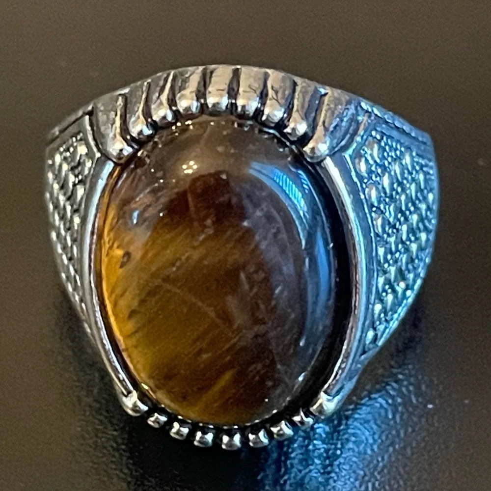 Men's Silver Ring with Brown Tiger's Eye Stone